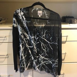 Go by Go Silk sheer black blouse with tree print S